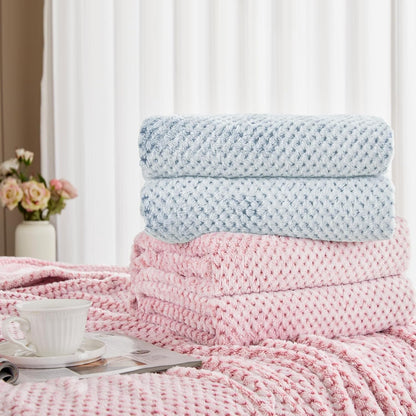 Exclusivo Mezcla Fleece Throw Blanket Extra Large, Super Soft and Warm Blankets for Couch, Sofa and Bed Waffle Textured, Cozy, Fuzzy and Lightweight (Slate Blue, 50x70 Inches)