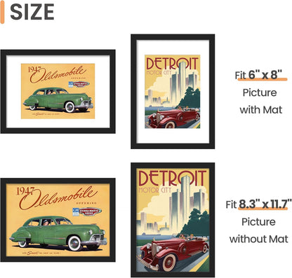 upsimples 11x14 Picture Frame Set of 5, Display Pictures 8x10 with Mat or 11x14 Without Mat, Wall Gallery Photo Frames, Black
