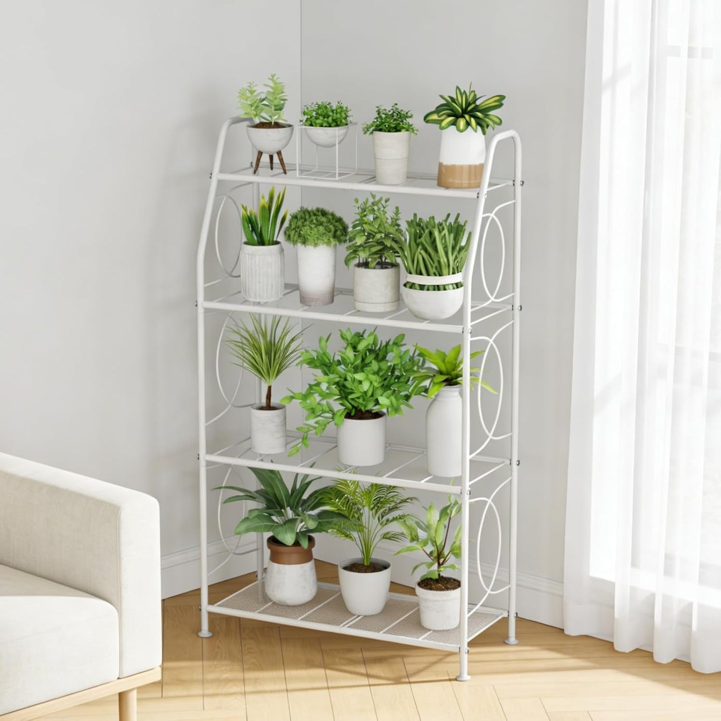 VyGrow Plant Stand, 4 Tier Plant Shelf for Indoor Outdoor, Heavy Duty Metal Tall Plant Stands Holder Rack for Living Room Balcony and Garden, Black