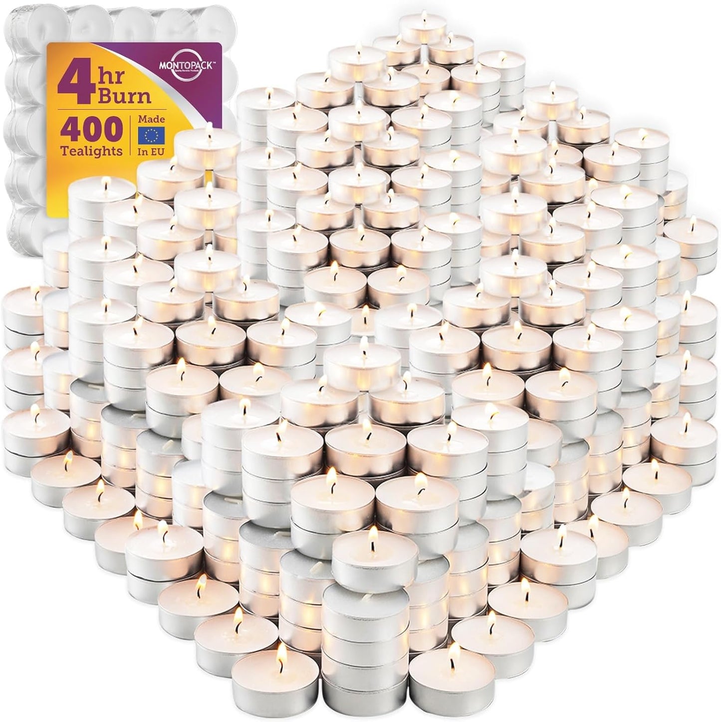 MontoPack Unscented Tea Light Candles 45 Pack | 4 Hours, White, Smokeless, Dripless Small Votive Paraffin Tealights | Long-Lasting for Home, Shabbat, Weddings, Events, Emergencies | Mini Candles Bulk