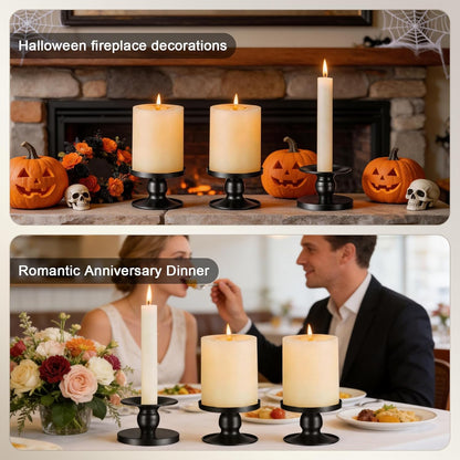 Pillar & Taper Dual Candle Holder: Fit 3"D and 0.87"D Candles - Stable Wide Base & Easy Clean - Smooth Metal Texture Candlestick for Wedding Home Holiday Table Centerpiece Decor - Set of 3 Gift (Gold)