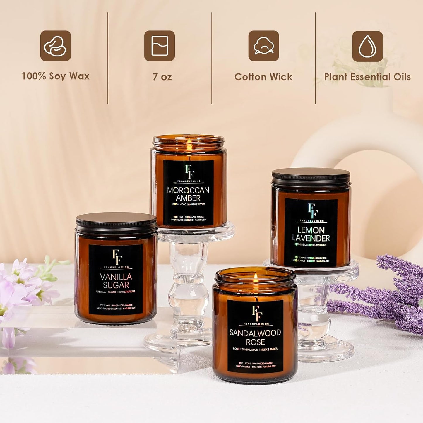Scented Candles for Home Scented Aromatherapy Candles, 4 Pack 28 Oz Soy Wax Candle Gift Set Valentine's Day Gift for Women Men (Lavender/Vanilla//Sandalwood Rose/Moroccan Amber)