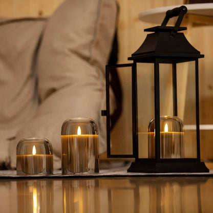 volnyus Gold Glass Flameless Candles with Remote Battery Operated Flickering LED Pillar Candles Real Wax 3D Wick Φ 4" H 4" 5" 6"