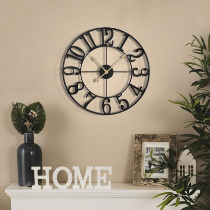 LEIKE 16" Large Wall Clocks Battery Operated, Round Modern Silent Non-Ticking Black Metal Wall Clock for Living Room Decor, Bedroom Kitchen (40cm Diameter, Black Roman Number)