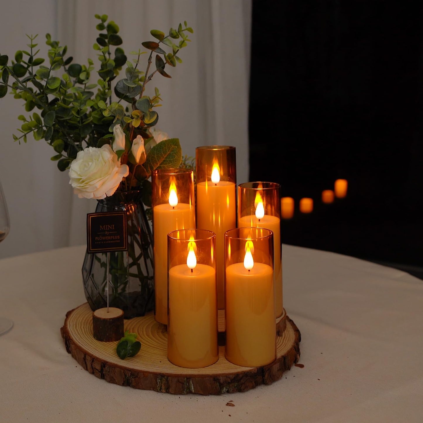 Amagic Pure White Flameless Candles, Battery Operated Candles, Acrylic Flickering LED Pillar Candles with Remote Control and Timer, 3D Wick, Yellow and Blue Glow, D2.2 xH5 5" 6" 7" 8", Set of 5