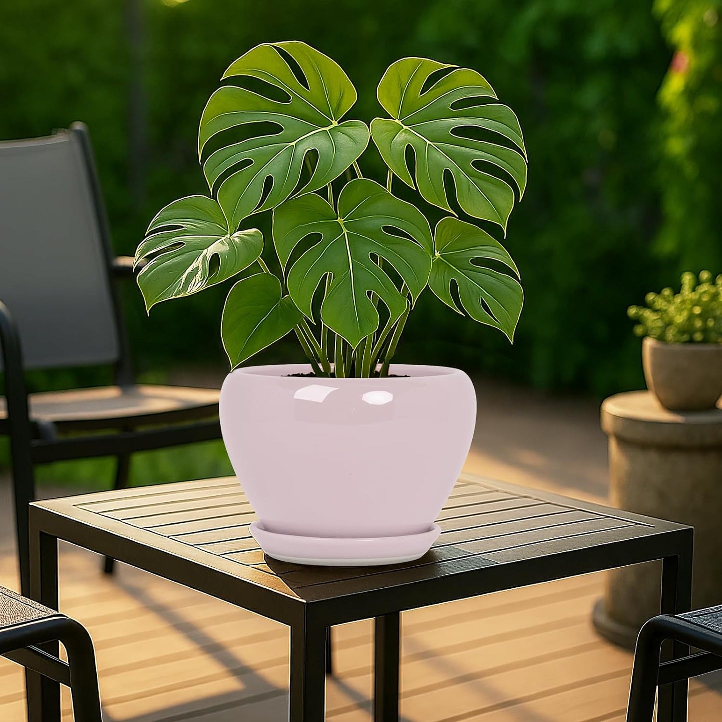 Deep Dream 6 Inch Plant Pots- Ceramic Planter Pot with Drainage Hole and Saucer, Round Flower Pot for Indoor Outdoor Succulent, Snake Plants and Cactus, Blue