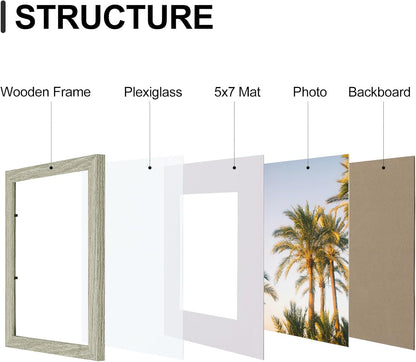 Vittanly 8x10 Picture Frames Set of 9, Shatter Resistant Plexiglass, Display 5x7 Pictures with Mat or 8x10 without Mat, Photo Frames for Wall or Tabletop, Engineered Wood, Black - Colors B