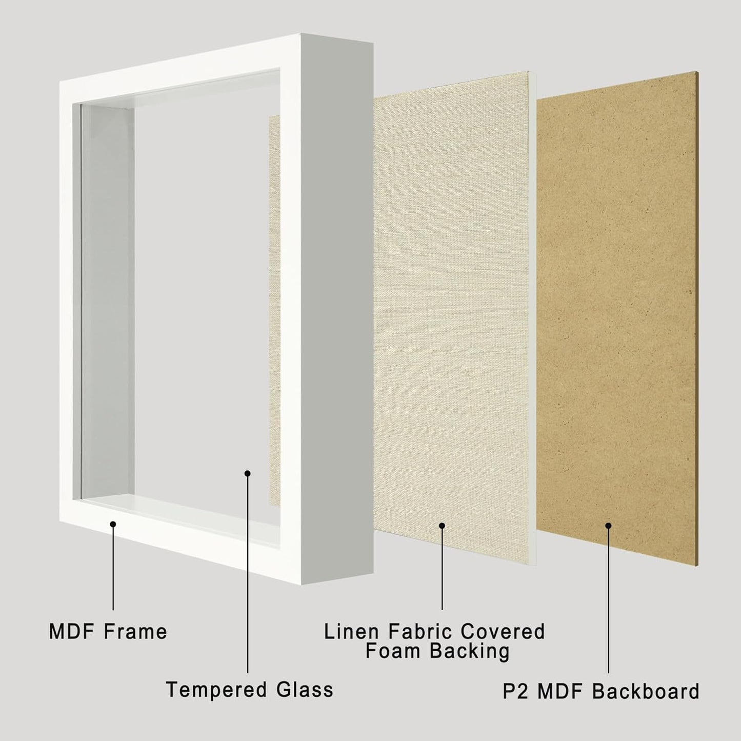 12x16 Large Shadow Box Picture Frame Display Case with Soft Linen Back, White Wooden Memory Shadow Box Frame with Tempered Glass Cover for Wall Display