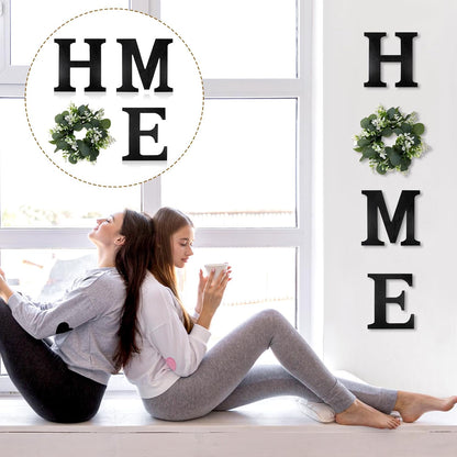 Wood Home Sign with Artificial Eucalyptus Wreath for O, Farmhouse Wall Home Sign Rustic Wooden Hanging Letters Decorative Wall Art Decor for Living Room Kitchen Housewarming Couple Gifts