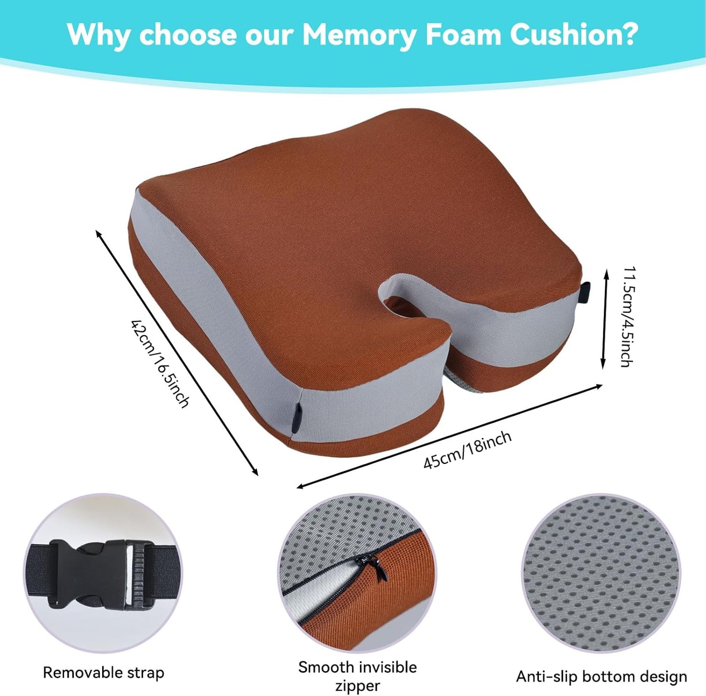 Seat Cushions for Office Chairs Wheelchair Cushion for Long Sitting Back Pain，Memory Foam Seat Car Computer Desk Chair Cushion，Coccyx Cushion for Tailbone Pain Relief Cushion Office Chair Black
