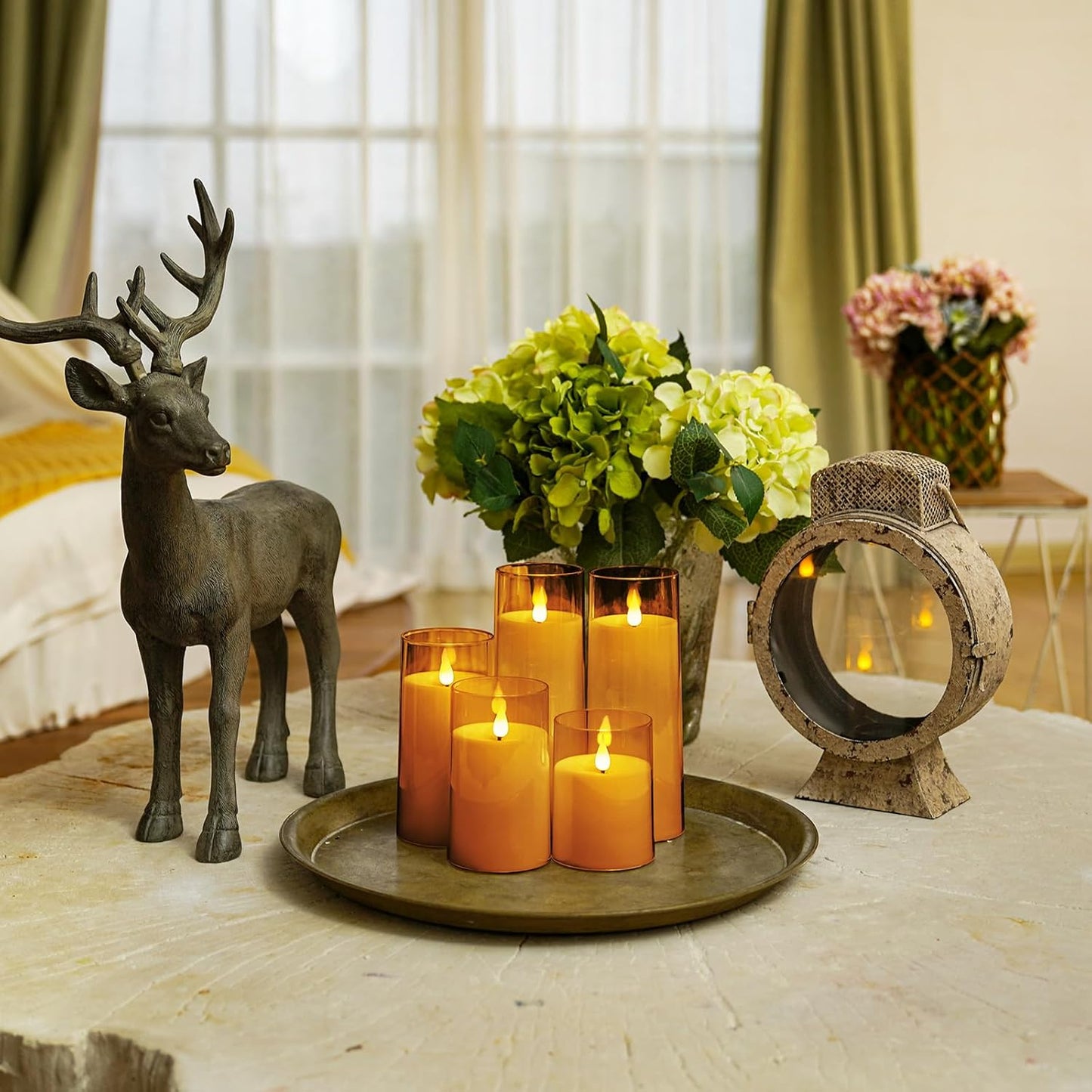 Homemory Gray Flickering Flameless Candles, Battery Operated Acrylic LED Pillar Candles with Remote Control and Timer, Halloween Decor, Set of 5