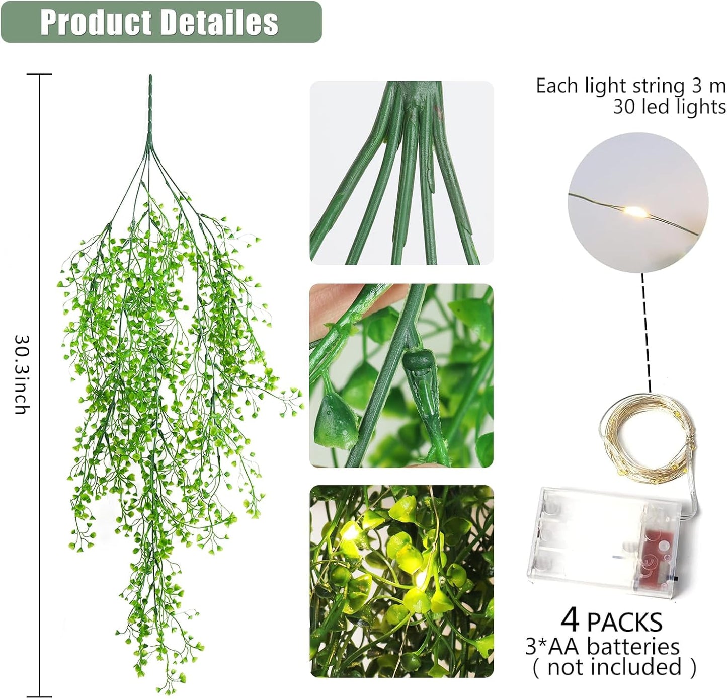 RECUTMS Fake Hanging Plants Artificial Ferns for Outdoor Hanging Faux Plants Vine Ivy Faux Fern Hanging Vines Wall Plants for Home Garden Party Wedding Decor (White 4P)