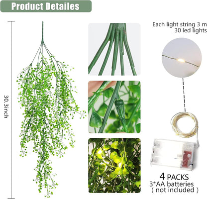 RECUTMS Fake Hanging Plants Artificial Ferns for Outdoor Hanging Faux Plants Vine Ivy Faux Fern Hanging Vines Wall Plants for Home Garden Party Wedding Decor (White 4P)