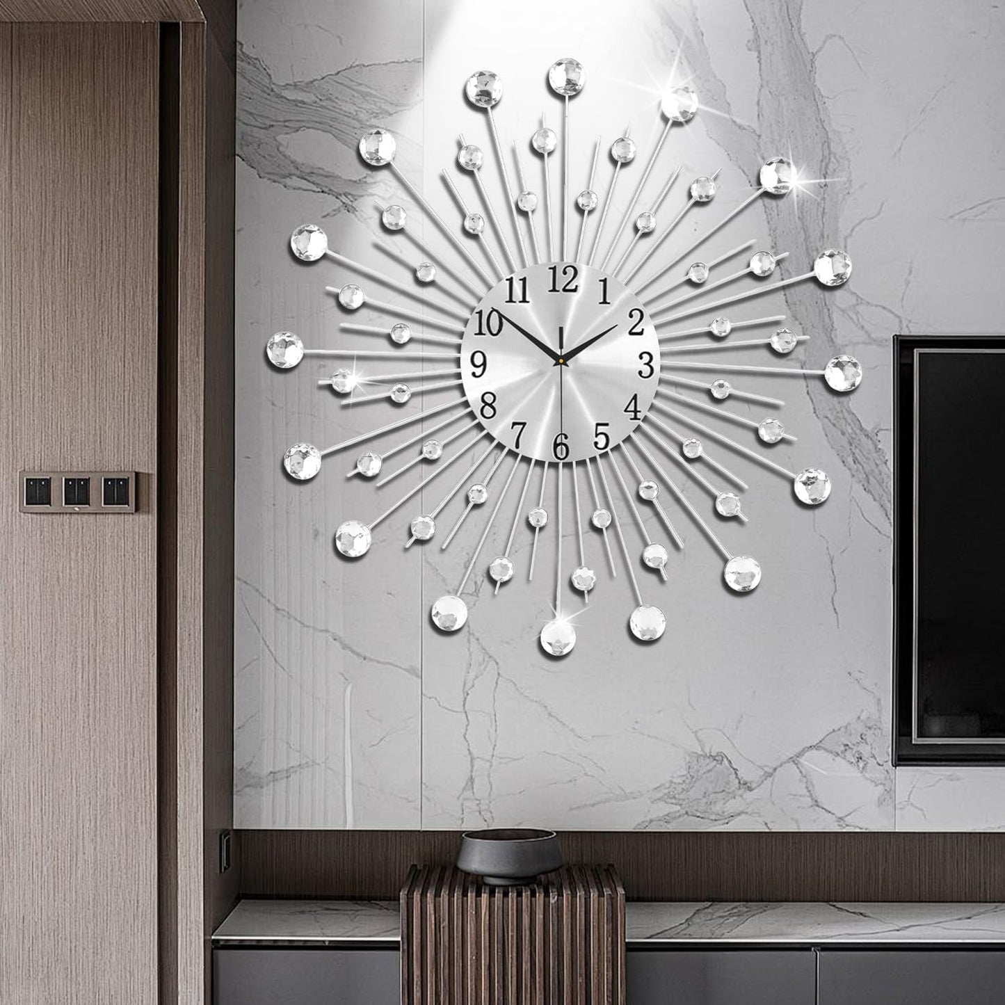 SIN&MI Large Wall Clocks, Silent Sunflower Shape Chic Decorative Wall Clock, Modern Non-Ticking Round Clock Dial Iron Metal Wall Clock for Living Room Decor Entrance Office Cafe 20 Inch