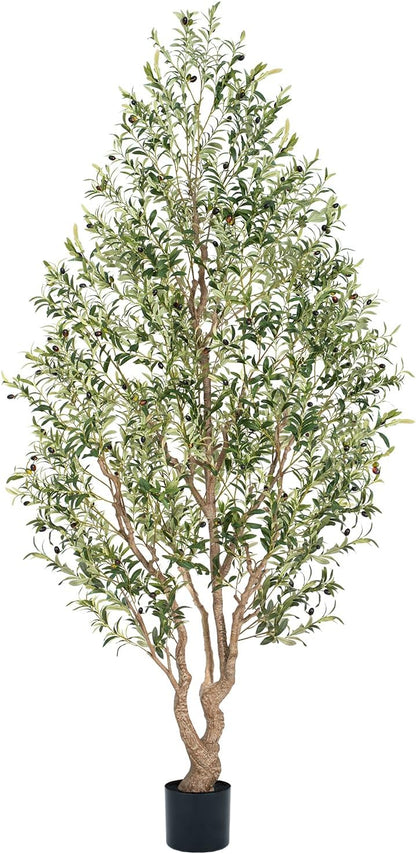 8ft Faux Olive Tree - Large Artificial Olive Tree with Realistic 1750 Leaves and 145 Olives - Lush and Elegant Fake Olive Tree with for Indoor Outdoor Office Living Room Decor