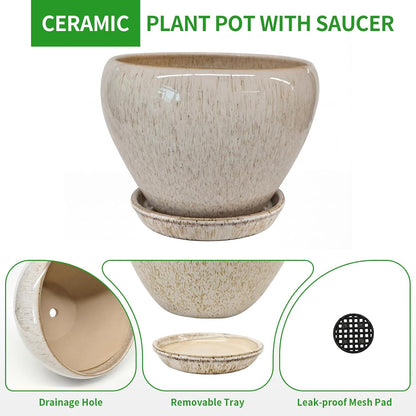 Deep Dream 6 Inch Plant Pots- Ceramic Planter Pot with Drainage Hole and Saucer, Round Flower Pot for Indoor Outdoor Succulent, Snake Plants and Cactus, Blue