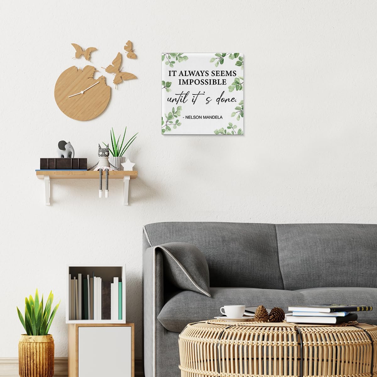 Inspirational Farmhouse Canvas Print Wall Art Decor One Small Positive Thought in the Morning Can Change Your Whole Day Sign Painting Plaque Rustic Home Decoration (8 X 8 Inches, Framed)