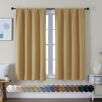 Simplebrand Ava Sage Green Blackout Curtains for Bedroom 63 Inch Length 2 Panels Set, Solid Thermal Insulated Energy Saving Rod Pocket Window Treatment Curtains Blackout Drapes, W40 x L63 Inch, Sage - Colors A