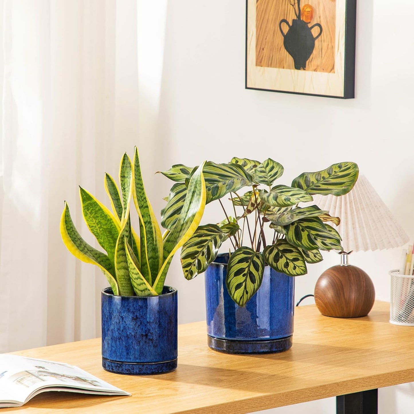 vancasso Ceramic Plant Pots, 3 Piece Planters for Indoor Plants, 4.25+5.25+6.25 Inch Flower Pots with Drainage, Plant Pots Indoor for Succulent, Pothos, Snake Plant and Money Tree, Etc (White)