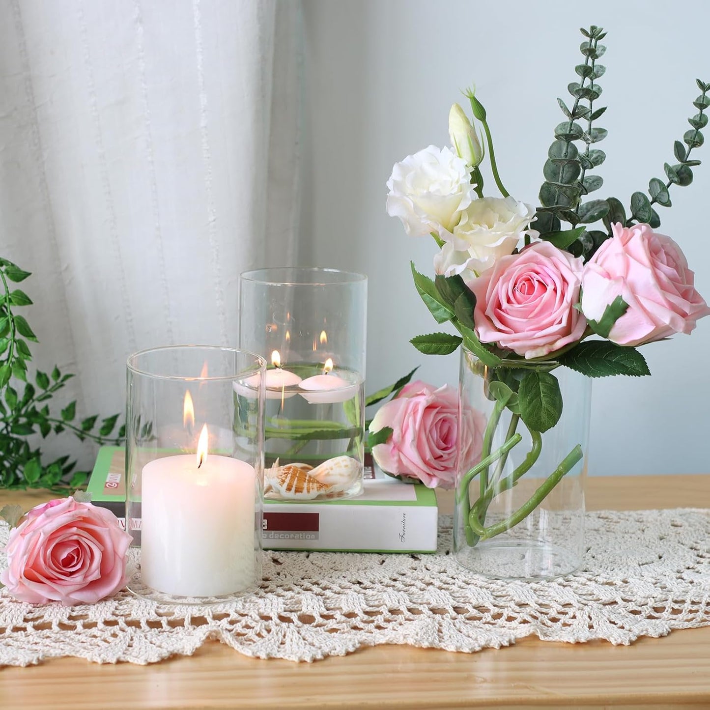 12Pcs Glass Cylinder vases for Centerpieces, 6 Inches Clear Ribbed Bud Vases for Wedding Decorations,Floral Vase Bulk Flower vases,Tall Glass Hurricane Candle Holder for Table Shelf, Party(Ribbed)
