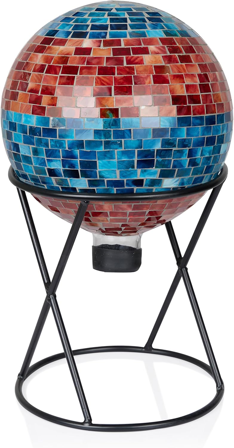Alpine Corporation 10" Diameter Indoor/Outdoor Glass Mosaic Gazing Globe Yard Decoration, Purple Pearlized Petals Design
