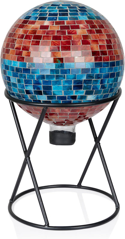Alpine Corporation 10" Diameter Indoor/Outdoor Glass Mosaic Gazing Globe Yard Decoration, Purple Pearlized Petals Design