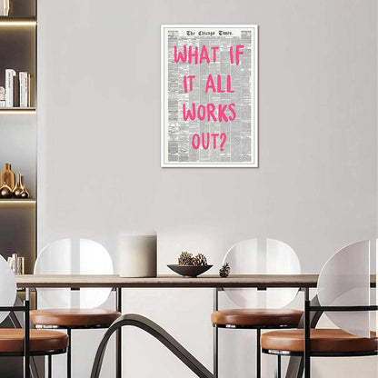 Retro Black And White Newspaper Poster What If It All Works Out Canvas Wall Art Positive Affirming Quote Minimalist Prints Painting For Home Bedroom Dorm Wall Decor 12x16in Unframed