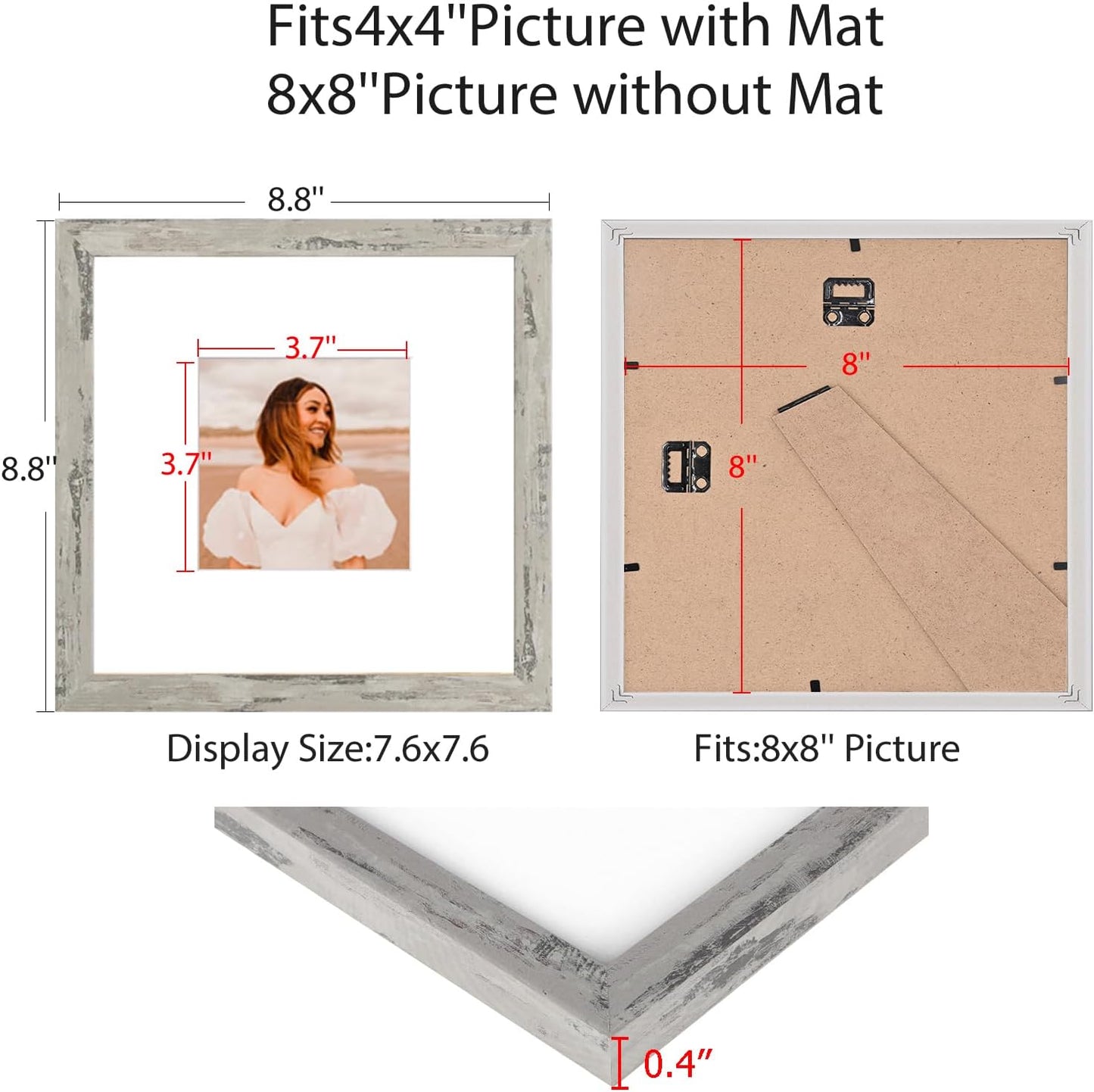 12x12 Picture Frame Set of 9, Display Pictures 8x8 with Mat or 12x12 without Mat, Multi Collage Gallery Square Photo Frames for Wall or Tabletop, Black
