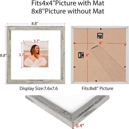 12x12 Picture Frame Set of 9, Display Pictures 8x8 with Mat or 12x12 without Mat, Multi Collage Gallery Square Photo Frames for Wall or Tabletop, Black