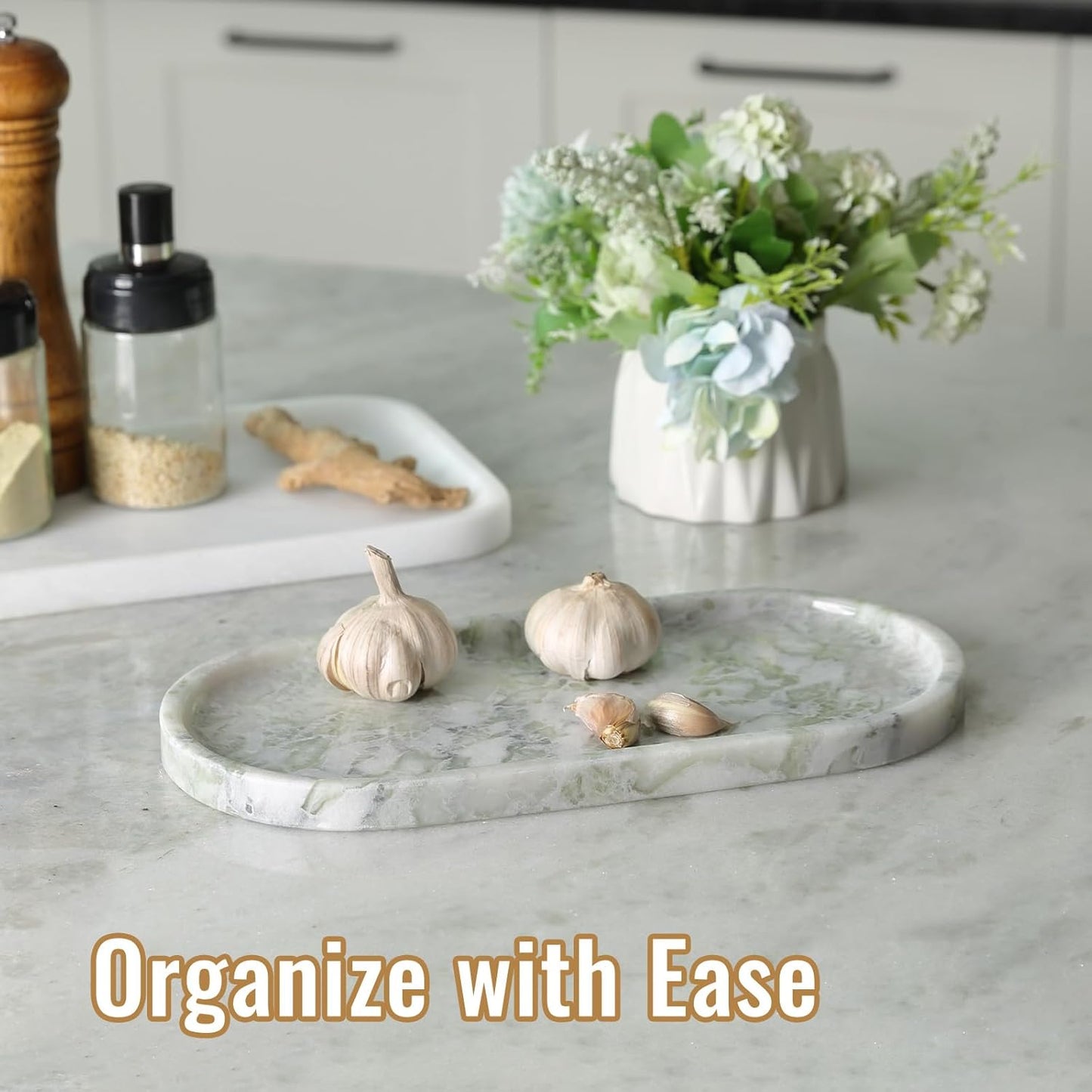 Koville Italian Travertine Tray, 12"x6" Vanity Decorative Marble Tray for Countertop, Catchall Tray for Perfume, Candles, Jewelry Dish Tray