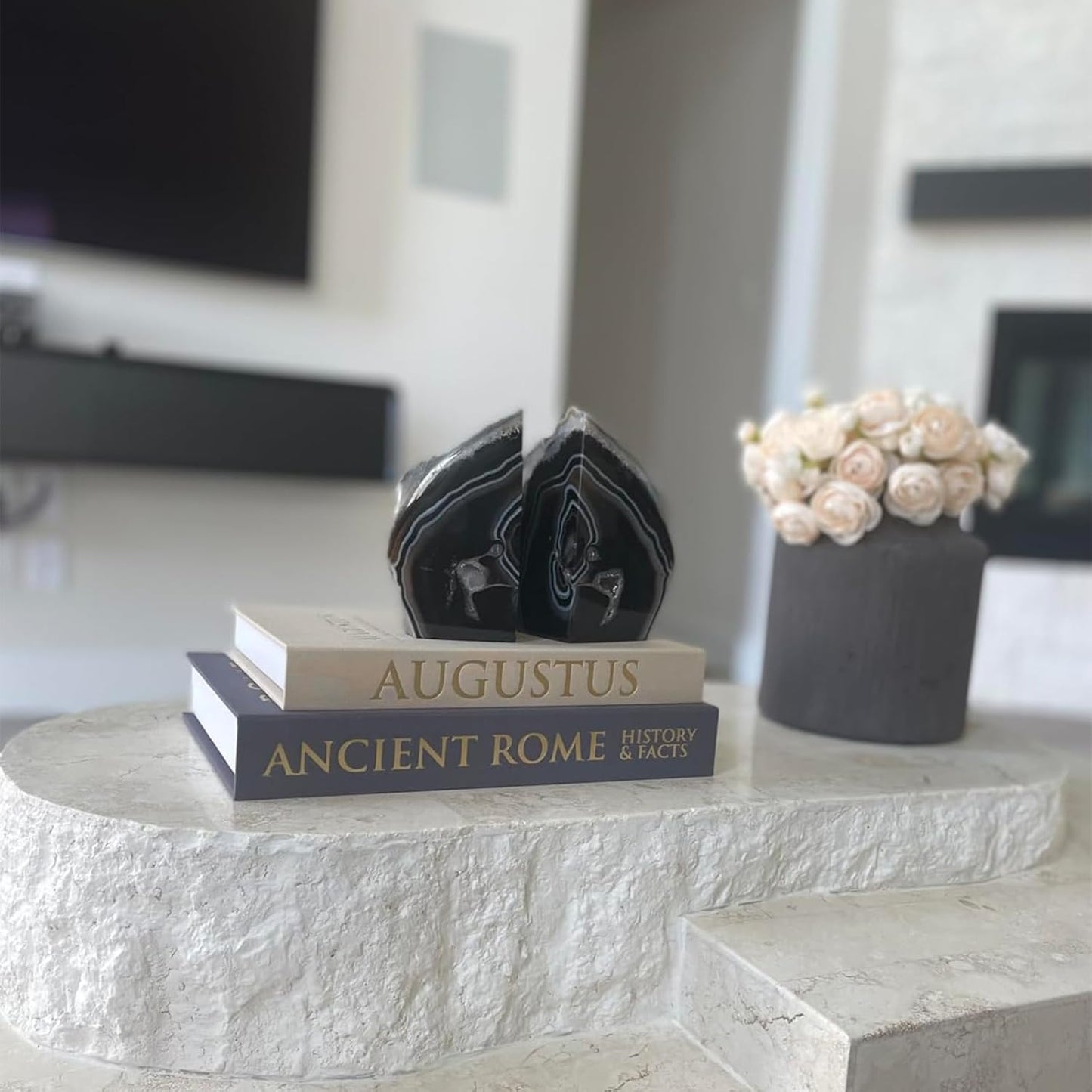 JIC Gem Dyed Blue Agate Bookends Geode Decorative Book Ends for Heavy Books with Rubber Bumpers for Office and Home Decoration Polished Small Size 2 to 3 Lbs