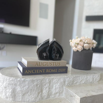 JIC Gem Dyed Blue Agate Bookends Geode Decorative Book Ends for Heavy Books with Rubber Bumpers for Office and Home Decoration Polished Small Size 2 to 3 Lbs