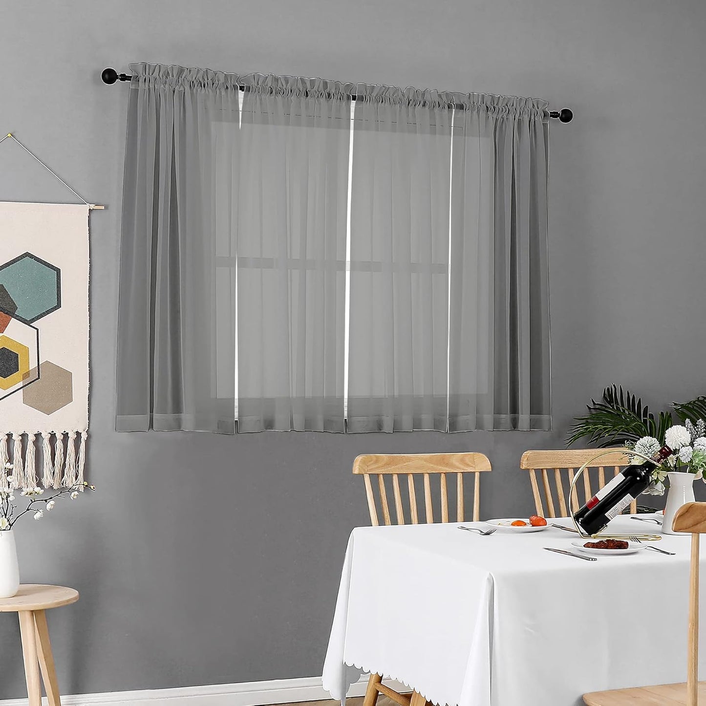 Chyhomenyc Sheer White Valances for Windows 2 Pack, Small Window Curtains for Living Room Bathroom Cafe Laundry Basement, Modern Top Dual Rod Pocket Voile Curtain, 42W x 14L inches, White - Colors C
