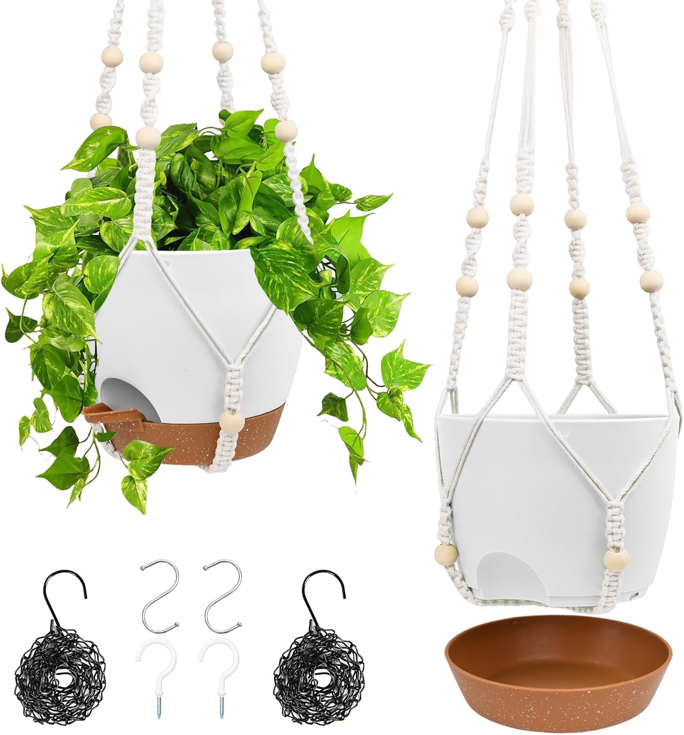Vanslogreen Hanging Planters for Indoor Outdoor Plants, 2 Pack Self Watering Hanging Pot with Drainage Holes & Removable Tray (Black, 8'')