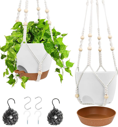 Vanslogreen Hanging Planters for Indoor Outdoor Plants, 2 Pack Self Watering Hanging Pot with Drainage Holes & Removable Tray (Black, 8'')