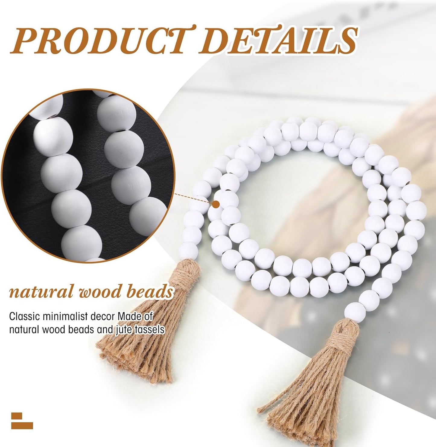 Geetery 2 Pcs 58'' Bead Garland with Tassels, Rustic Country Decor, Boho Wall Hanging for Farmhouse Style, Versatile Prayer Beads for Home, Table, or Wall Decoration (Black)