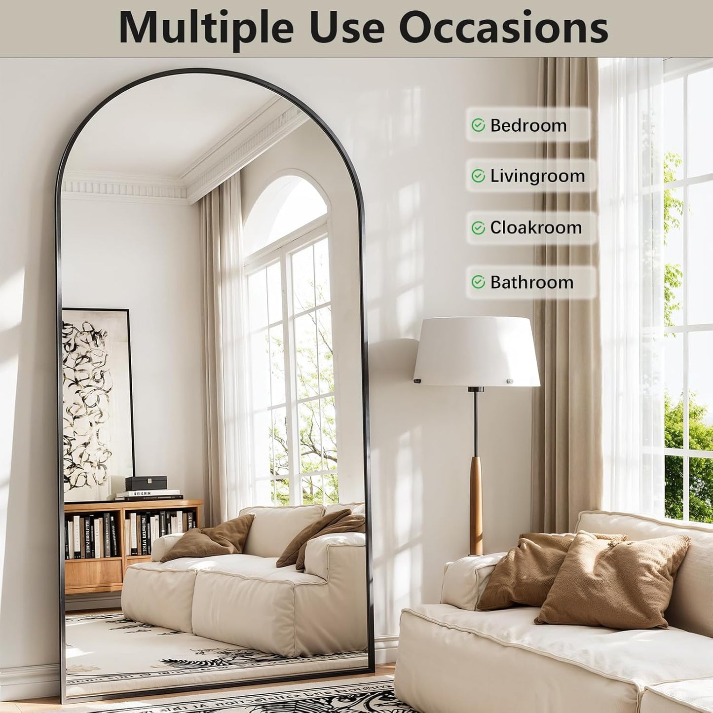 57" x 20" Arched Full Length Mirror - Wall Mounted/Floor Mirror Aluminum Alloy Frame Full Body Mirrors for Bathroom Living Room Bedroom and Entryway,Black