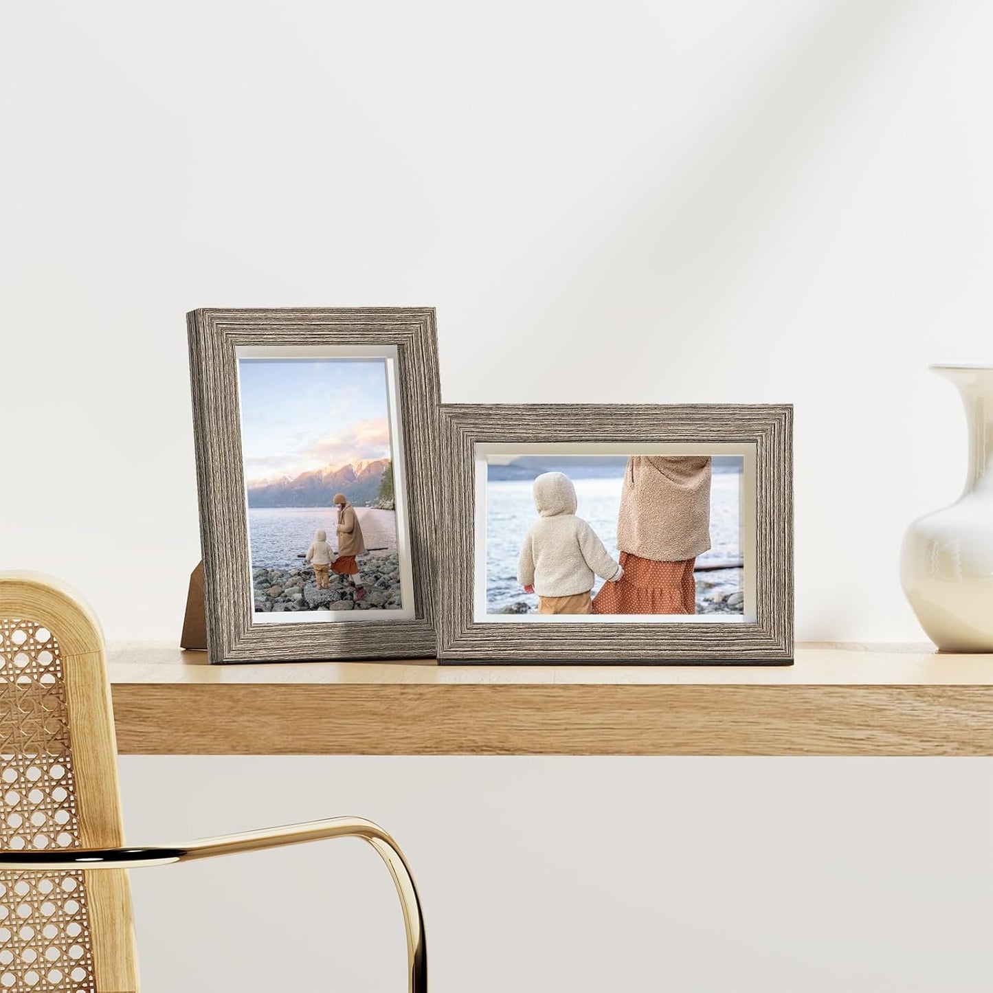 Vittanly 8x10 Picture Frames Set of 9, Shatter Resistant Plexiglass, Display 5x7 Pictures with Mat or 8x10 without Mat, Photo Frames for Wall or Tabletop, Engineered Wood, Black - Colors B