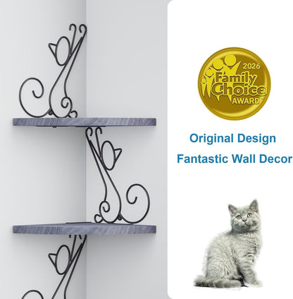 Alsonerbay Corner Shelf Wall Mount, 4 Tier Floating Shelves for Wall, Easy-to-Assemble Wall Shelves Rustic Wood Decor for Bedroom Living Room Bathroom Kitchen Office, Walnut Finish