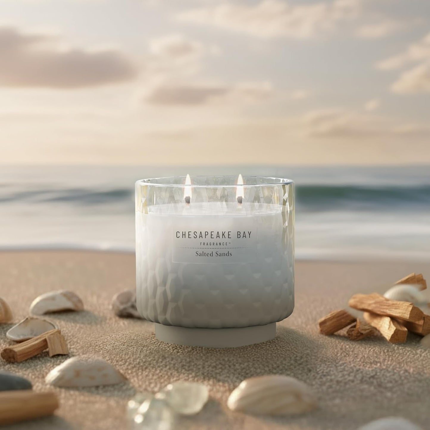 Chesapeake Bay, 11oz Marine Drift Scented Candle, Mood Evoking Fragrance, Textured Sea Glass-Inspired Jar, Premium Soy Blend Wax with Essential Oils, Coastal Fragrance for Home Décor or Gifting