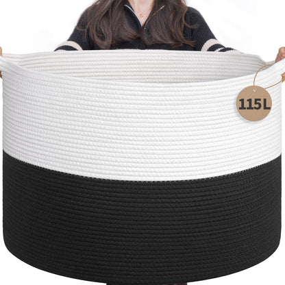 INDRESSME XXXLarge Blanket Basket for Living Room 21.7" x 21.7" x 13.8"-Storage Basket with Handle for Organizing Toy Pillows Woven Cotton Rope Laundry Basket Stuffed Animal Toy Storage for Play Room