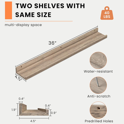 Heimlove Picture Ledge Shelf, Floating Shelves Set of 2, 24 Inches Picture Shelf for Wall with Ledge, Kids Bookshelf Wall Mounted for Living Room Bedroom Decor Books Photo Frames - White