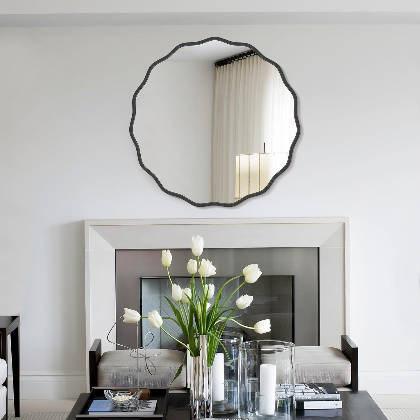 WallBeyond Round Wavy Mirror for Wall Decorative 24 inch, Modern Round Mirror Aluminum Frame for Bathroom Bedroom Living Room Home House Office Entryway, Gold