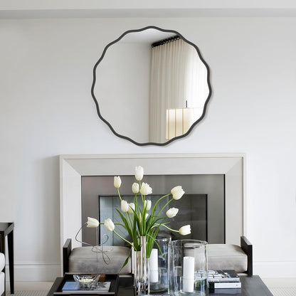 WallBeyond Round Wavy Mirror for Wall Decorative 24 inch, Modern Round Mirror Aluminum Frame for Bathroom Bedroom Living Room Home House Office Entryway, Gold