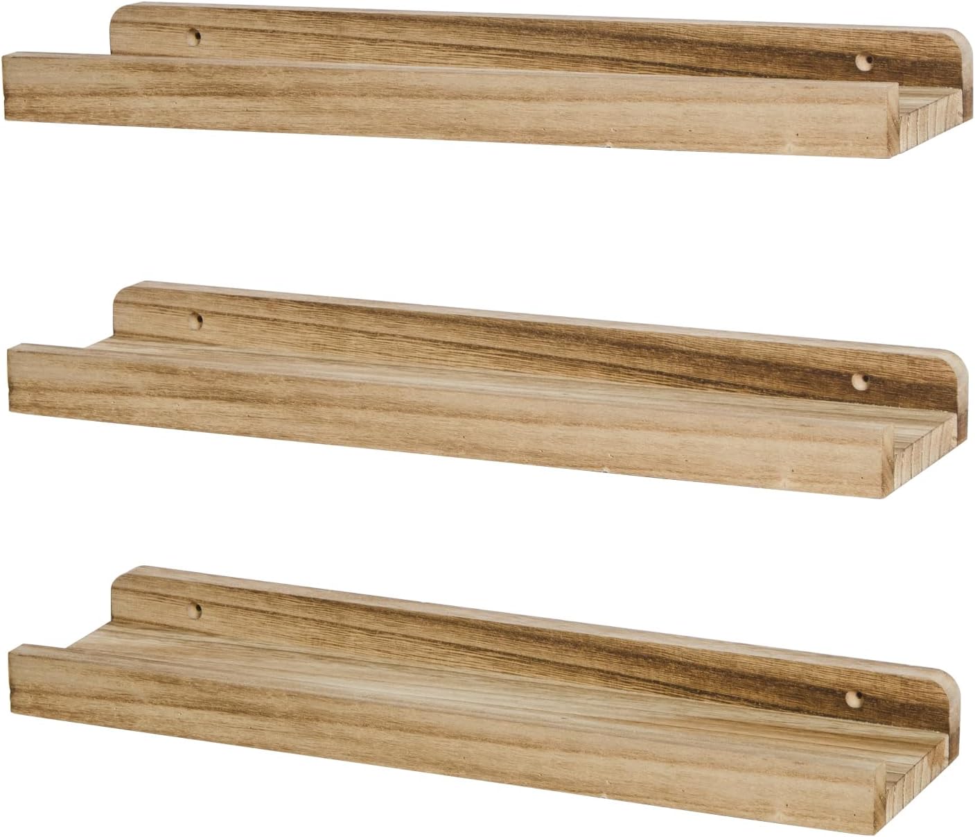 Floating Shelves Set of 3, 16.5 Inch Wood Picture Ledge Shelves for Wall Mounted Display in Bedroom, Living Room, Kitchen(Brown)