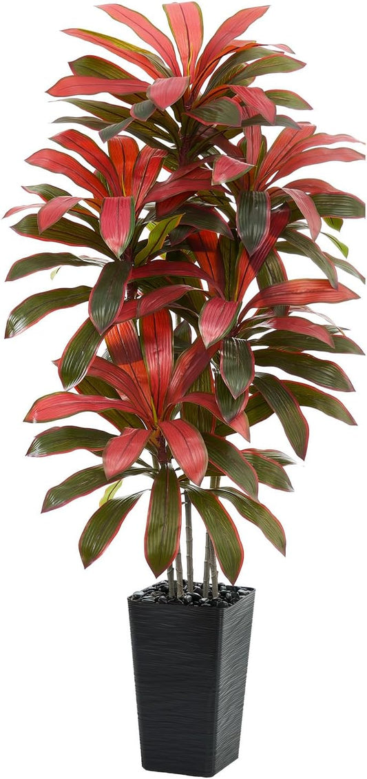 Artificial Dracaena Tree：6FT Faux Silk Tropical Yucca Floor Trees Realistic Fake Green Plant with Natural Wood Trunk & Lifelike Leaves for Home Office Decor Indoor & Outdoor (6FT,1-Pack,White)