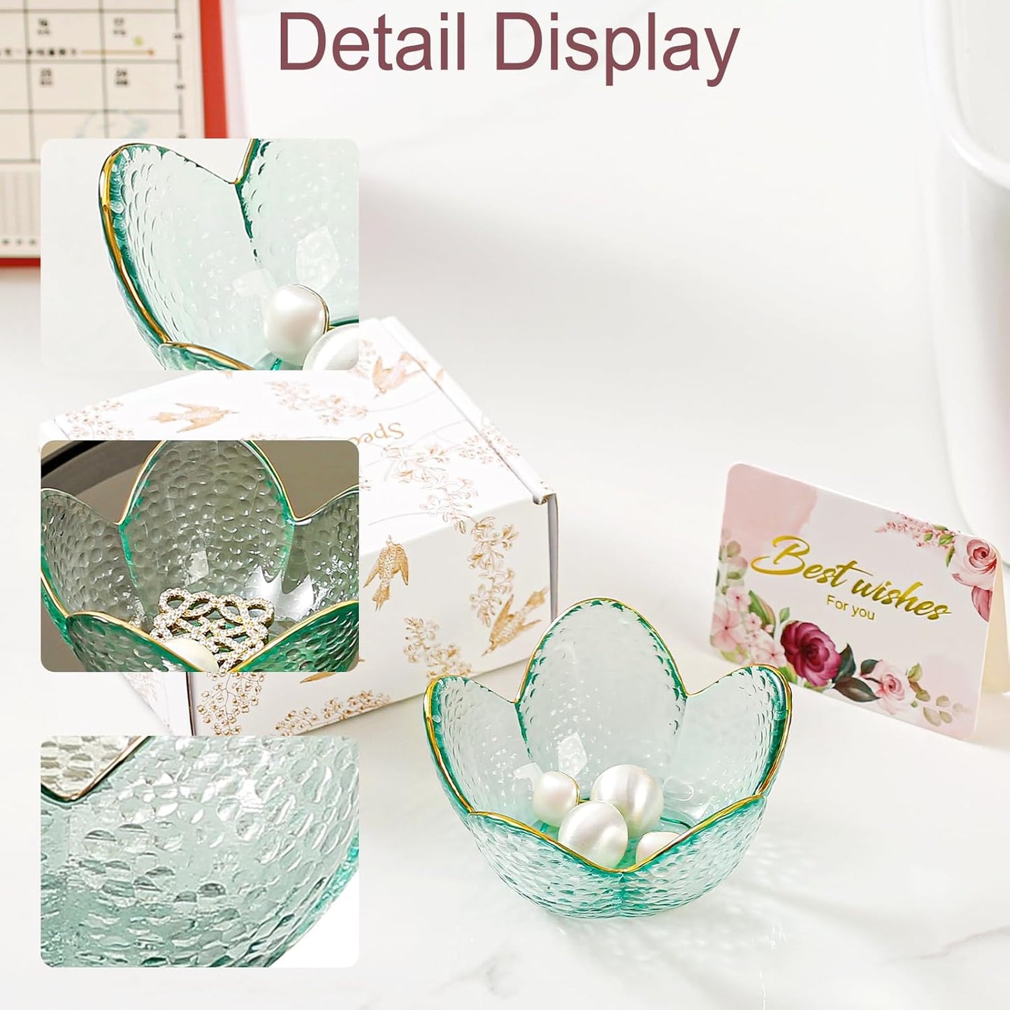 Purple Flower Jewelry Dish Glass Ring Holder Dish Jewelry Tray Cute Vanity Organizer Aesthetic Nightstand Bathroom Room Decor Trinket Dish Mothers Day Friendship Christmas Birthday Gifts for Women