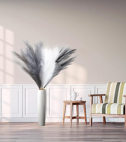 SeptCat 9 Pcs 45" Faux Dried Pampas Grass Tall Decor, Fluffy Fake Long Pompas Artificial Black Grey Gray Pompous Stems Bouquet Flower Arrangement Vase Filler for Boho Home Wedding Decoration