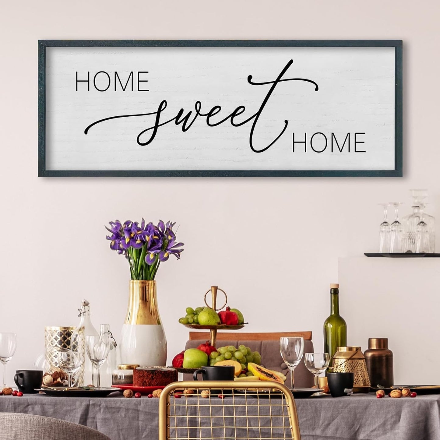 FZMHASLWW Gather Sign Wall Decor 32"×12" Large Wooden Framed for Dining Room Simple Home Kitchen Hanging Art (Wood)