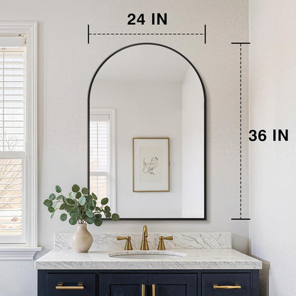FICTOR Bathroom Mirror for Wall, Arched Vanity Bathroom Mirror for Over Sink, Metal Framed with HD Shatter-Proof Glass for Entryway, Living Room,Bedroom(2 Pack 24” x 36”, Black)